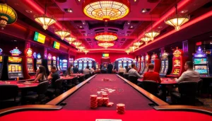 Discover the best csgo gambling sites through a lively casino scene filled with players enjoying gaming tables.