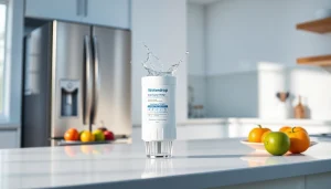 Waterdrop WF1CB Replacement for Frigidaire® PureSource WFCB filter enhancing fresh water flow in a modern kitchen.