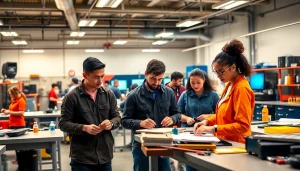 Trade schools in Southern California provide hands-on training with diverse students engaged in vocational projects.