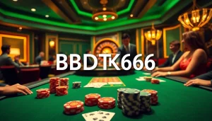 Experience luxury gambling at BDTK66's vibrant casino table with poker chips and cards.