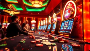 Experience the excitement of idn slot gaming with vibrant machines and joyful players in a luxury casino.