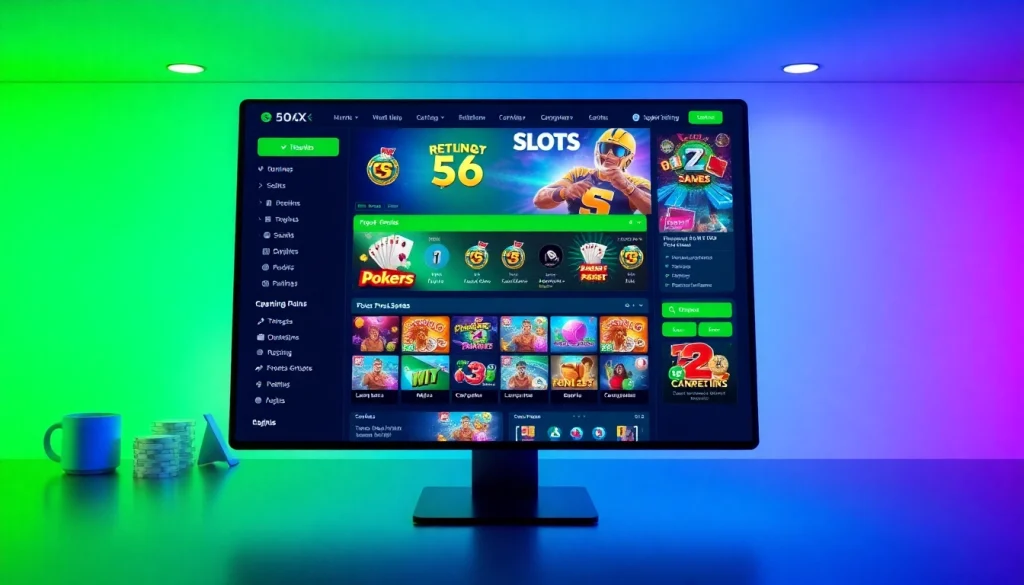 Interactive betting platform scene for 559X showcasing diverse games and vibrant promotions, inviting player engagement.