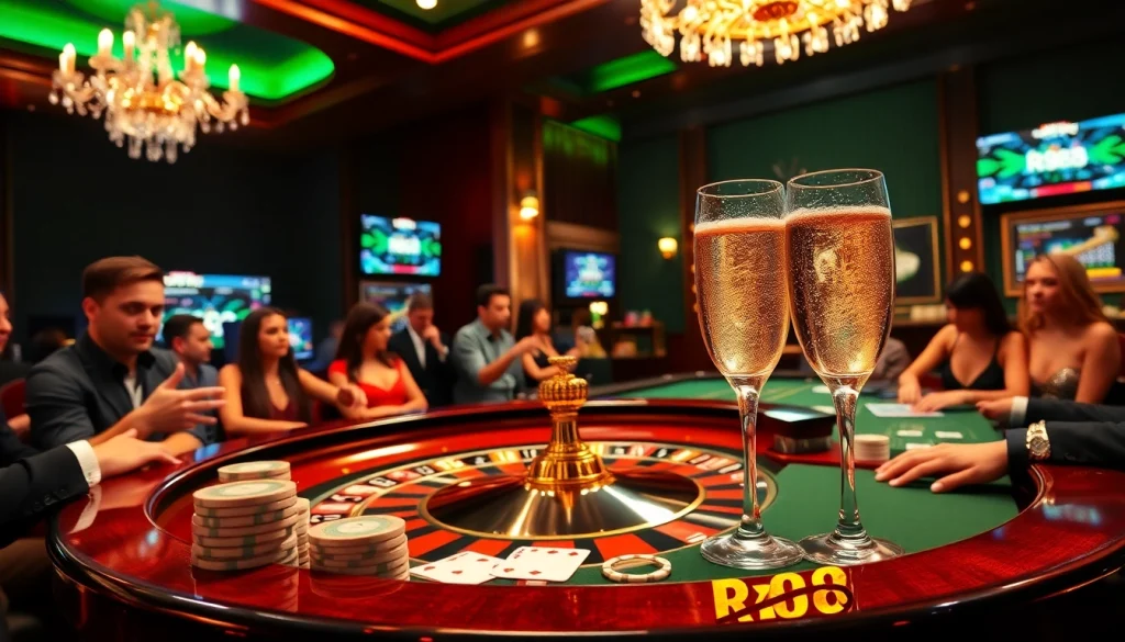 Players enjoying a thrilling game at the RR88 casino, showcasing roulette, poker chips, and more.