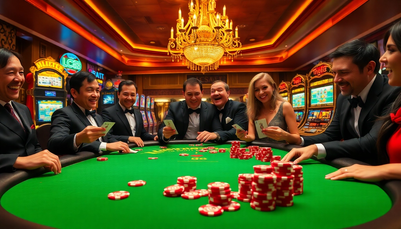 Experience excitement at the LC 88 casino table with players strategizing for big wins.