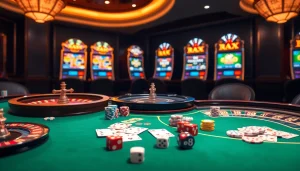 Experience the thrill of "raja 88" with a vibrant casino scene showcasing tables, chips, and slot machines.