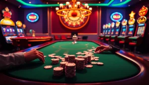 Enjoying a thrilling game at Nhà cái Kuwin's vibrant casino atmosphere with players and slot machines.