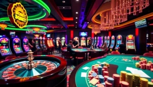 Excited players enjoying gameplay at 8qbet casino with vibrant tables and slot machines.