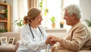 Caregiver assisting with austin senior home care in a warm, homey setting, emphasizing compassion.