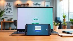 Engaging workspace with jalwa login displayed on laptop and smartphone, inviting gamers.