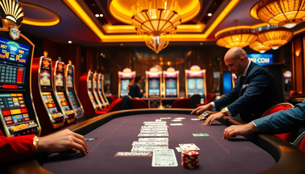 Experience the thrill of gaming at PS99 COM with vibrant casino tables and luxurious decor.