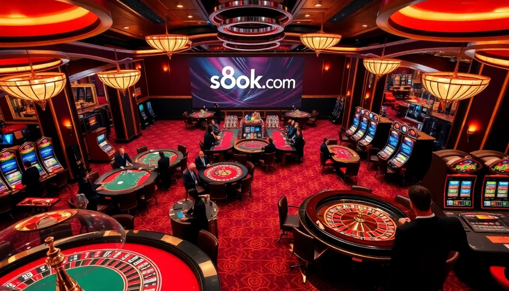 Experience high-stakes action at s8ok.com with luxurious casino tables and vibrant roulette wheels.