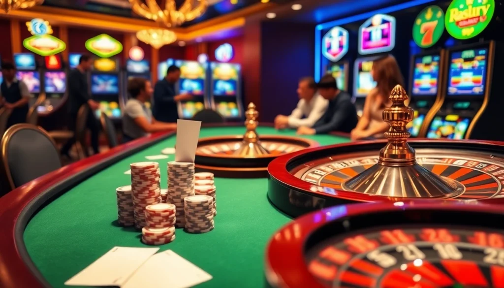 Engaging players in Lô đề trực tuyến at a vibrant casino table with chips and betting slips