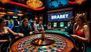 Experience the thrill of BRABET with players at a luxurious casino table, showcasing excitement and winning potential.