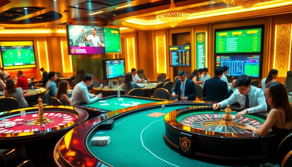 KQBD interactive online gambling experience with casino tables and live scores.