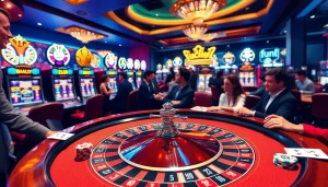 Experience the thrill of luck8 with vibrant casino tables showcasing roulette and poker.