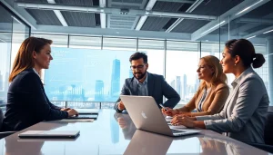 Visual representation of growth strategy trends through a dynamic business meeting.