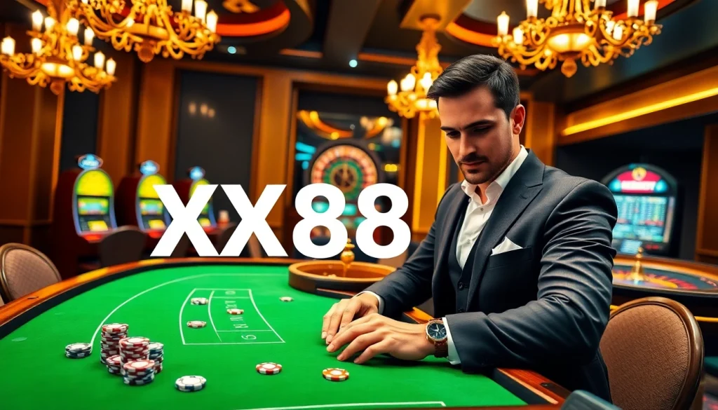 Exciting gameplay at XX88 with vibrant casino tables and luxurious atmosphere.