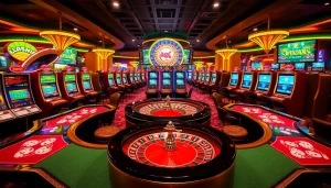 Experience thrilling moments with apk jaya in a luxurious casino filled with vibrant slot machines and poker games.