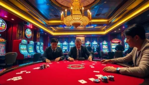 Experience the thrill at Trang chủ 32win with elite gamblers playing intense poker in a luxurious setting.