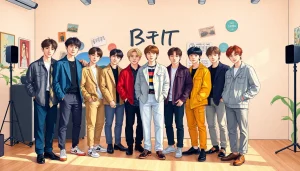 BTS members posing together in a creative setting showcasing their individual styles and personalities.