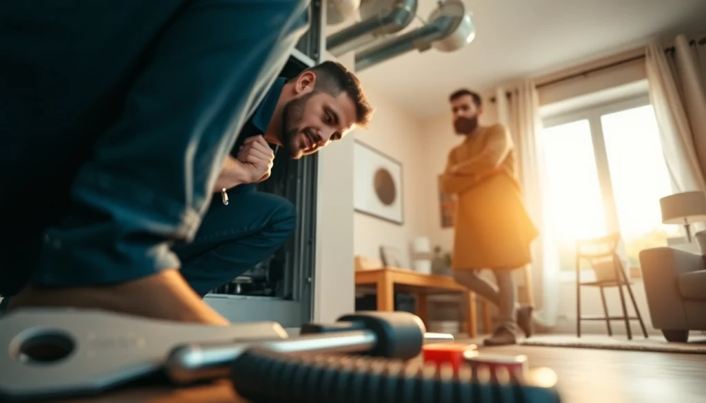 HVAC technician performing heating repair north salem in a bright home environment.
