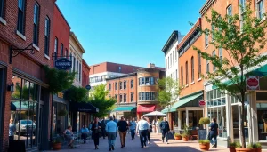 Clarksburg's vibrant downtown scene with charming cafes and historic buildings.