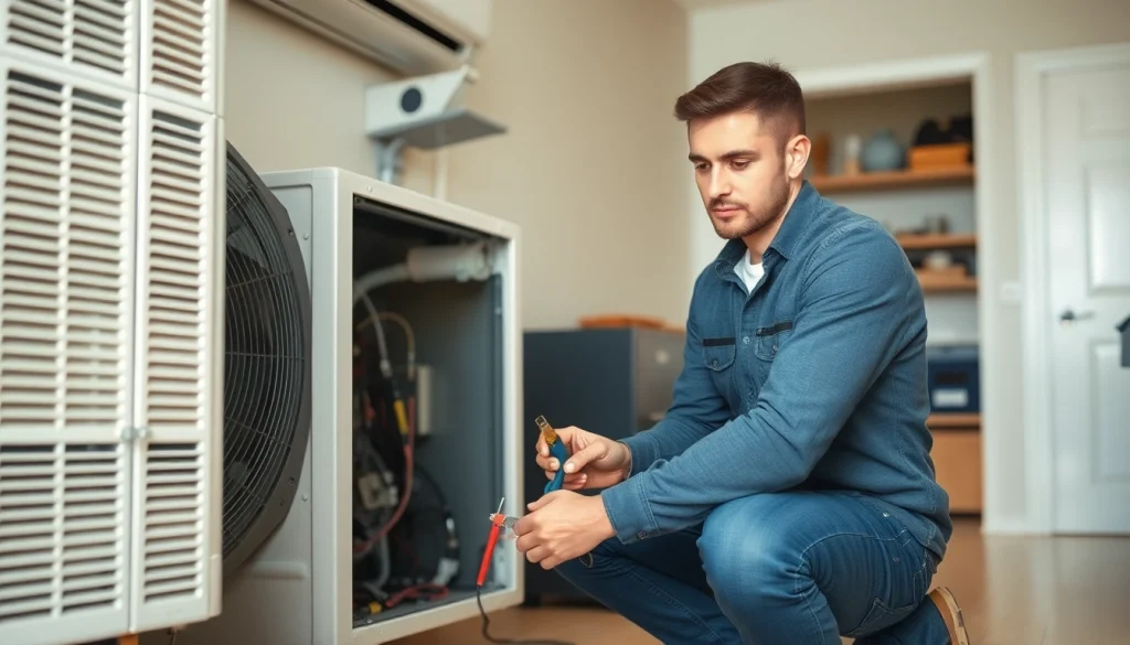 HVAC repair purdys by a technician in a well-lit utility room, showcasing expertise and professionalism.