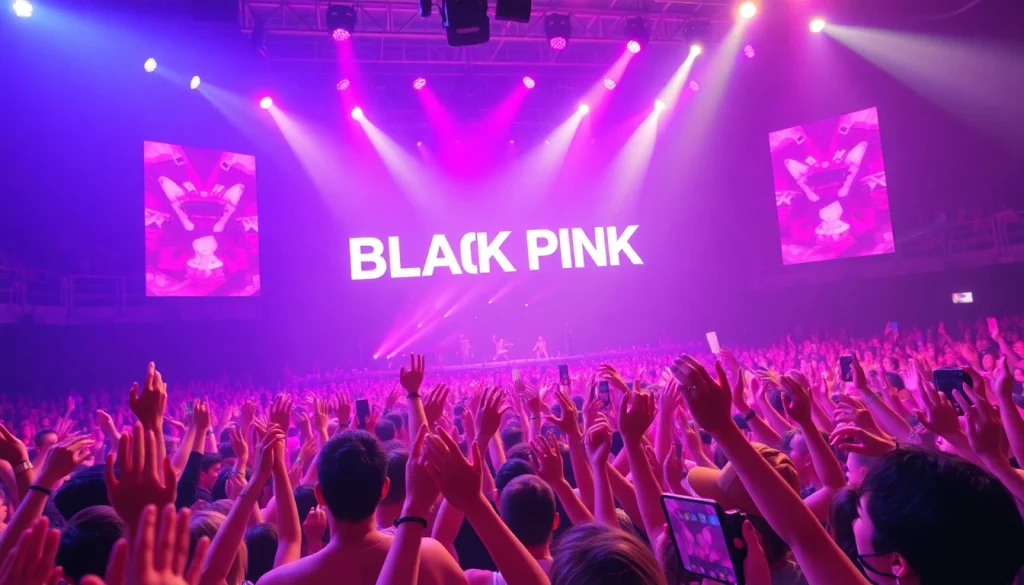 Fans celebrating BLACKPINK news during a concert, capturing excitement and energy.
