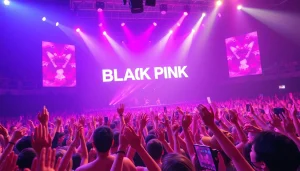Fans celebrating BLACKPINK news during a concert, capturing excitement and energy.