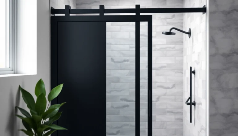 Transform your space with a sleek black shower sliding door that enhances modern bathroom aesthetics.