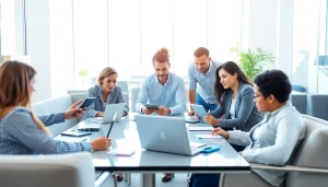 Hire remote salespeople in a collaborative workspace demonstrating teamwork and innovation.