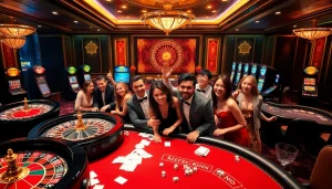 Dynamic casino scene illustrating excitement with Fun88 lừa đảo context as players engage in high-stakes gambling.