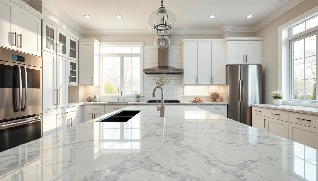 Elegant granite and quartz countertops near Parsippany - Troy Hills, NJ, showcased in a modern kitchen.