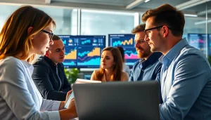 SEO Agentur team analyzing performance metrics in a modern office setting