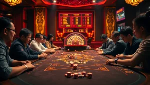 Players enjoying Tài Xỉu at https://taixiumd5.fan/, showcasing an exciting gambling atmosphere with dice and chips.