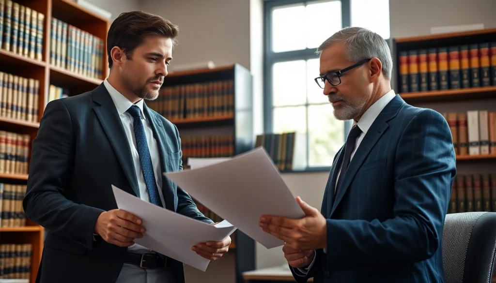 Engaged personal injury lawyer in Grand Junction consulting with a client in a modern office.