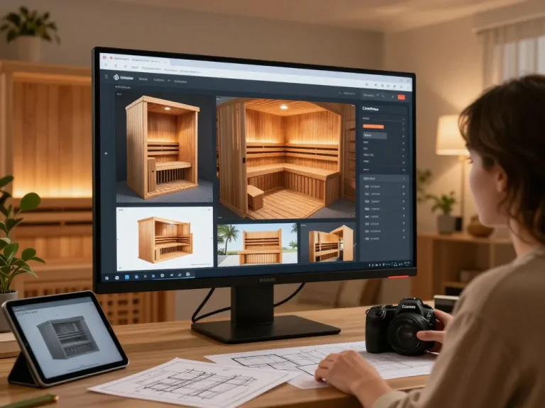 Interactive sauna configurator showcasing personalized sauna designs with user-friendly interface