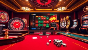 Experience the thrill of gambling at https://tr88.work/ with engaging online casino visuals featuring vibrant slot machines and exciting poker tables.