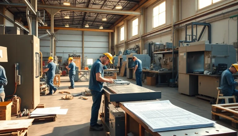 Crafting metal components in industrial fabrication Edmonton with skilled workers and heavy machinery.