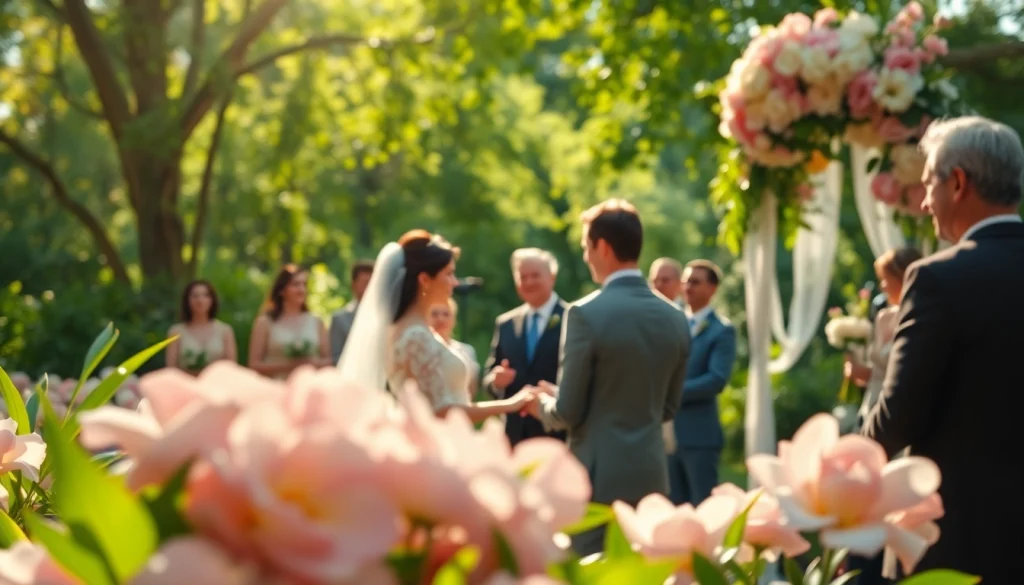 Stunning wedding photographer capturing a couple's special moment during an outdoor ceremony.