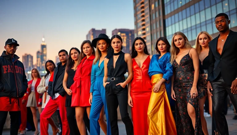 Showcasing diverse fashion and apparel styles in a vibrant urban setting.