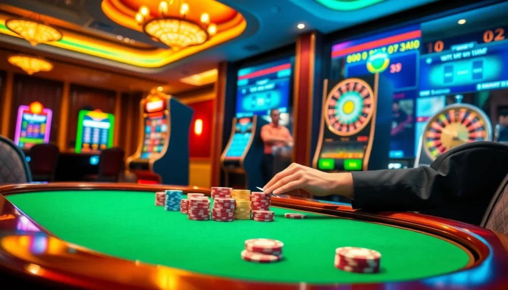 Vivez l'excitation du casino en ligne avec une action de jeu dynamique à une table de poker élégante.