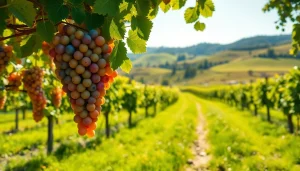 Visit Clarksburg wineries with lush vineyards and ripe grapes in natural lighting.