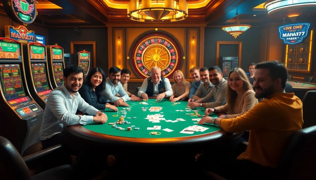 MANA777 online gambling platform highlights an exciting poker table with vibrant gameplay.