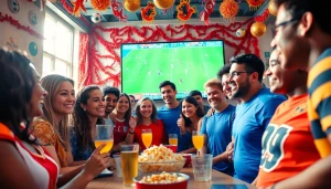 Vibrant scene of fans enjoying live sports on 토토스토리 platform