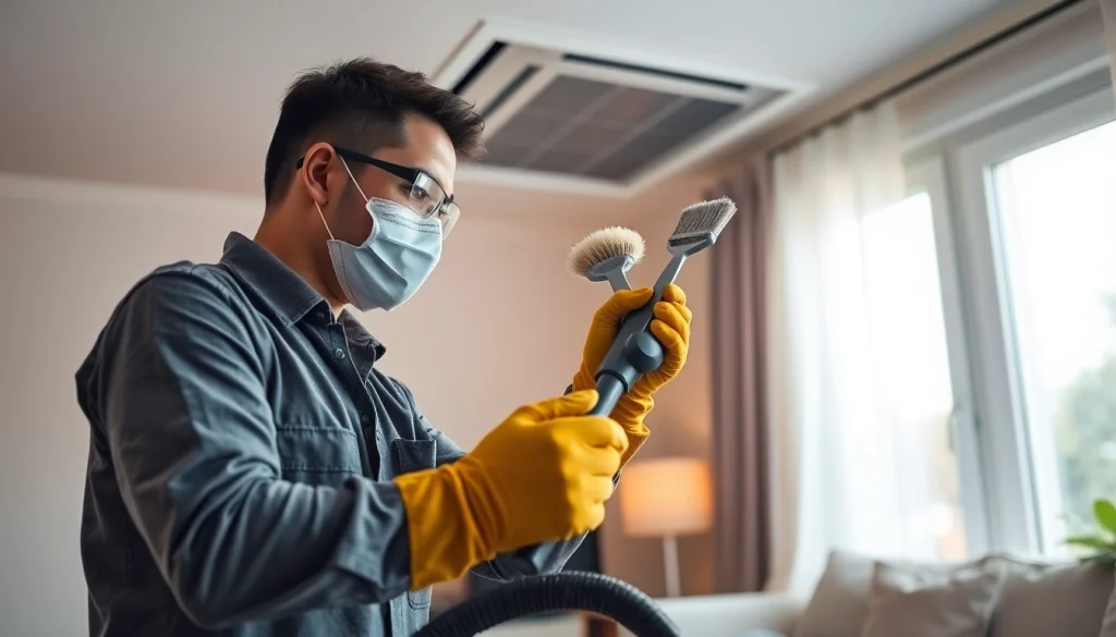 Technician providing Air Duct Cleaning Service in a clean home environment with advanced equipment.