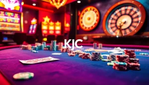 KJC gaming enthusiasts engaging in an exciting casino atmosphere with vibrant tables and slot machines.