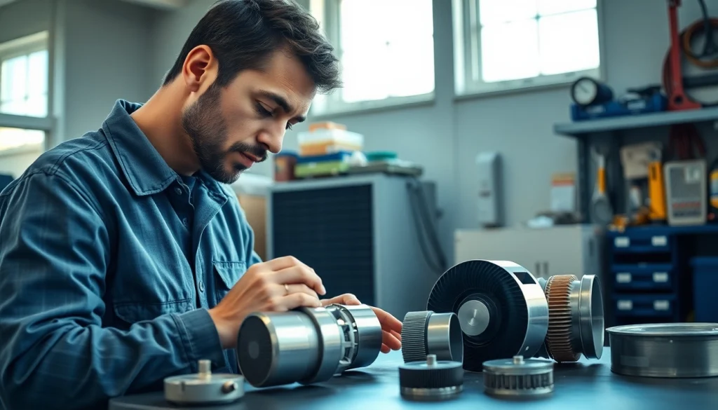 Find quality components at your nearby trane parts dealer near me, with a technician inspecting HVAC parts.