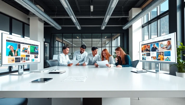 Dynamic workspace of a web design company showcasing collaboration among team members.