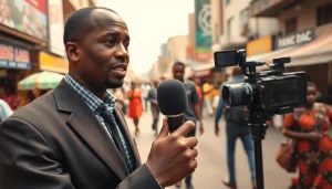 Reporters capture Kenya news in Nairobi, showcasing urban vibrancy and live coverage.